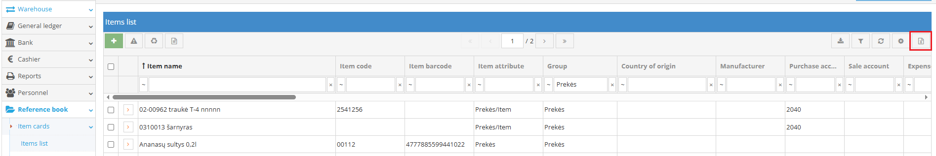 Export to Excel button
